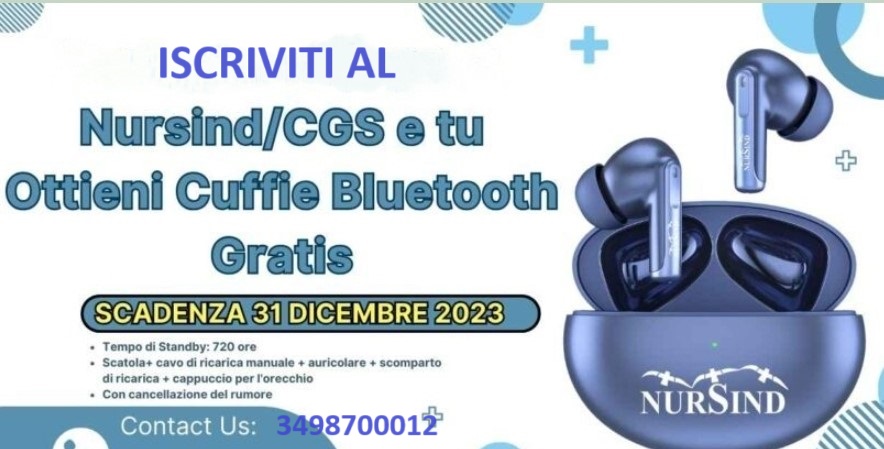 ISCRIVITI AL NURSIND ENTRO IL 30 DICEMBRE 2023 E AVRAI IN REGALLO LE CUFFIE BLUETHOOT  #NURSINDcostruiamoituoidiritti